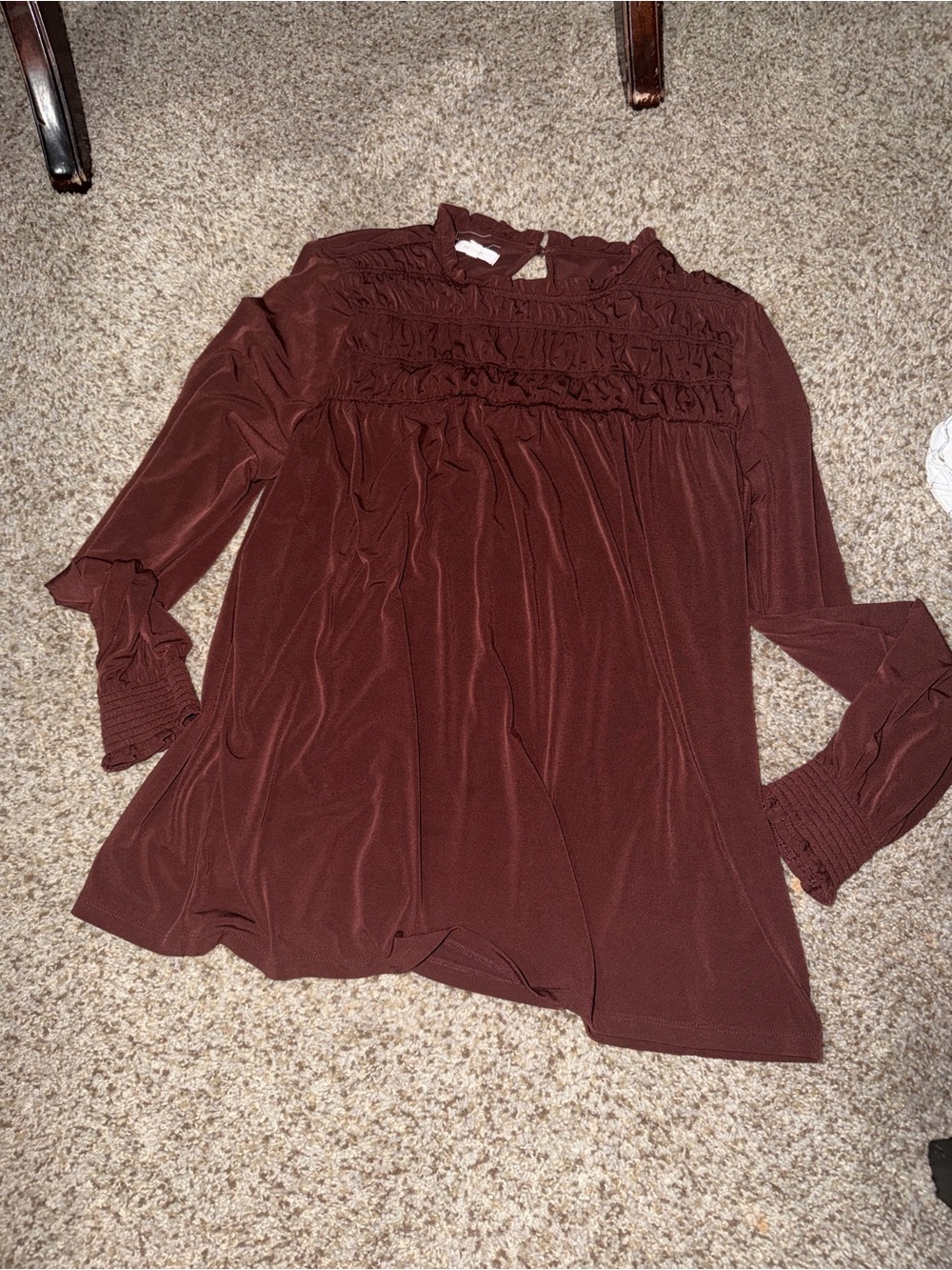 Maurices Wine Red Ruffle Yoke Long Sleeve Tunic